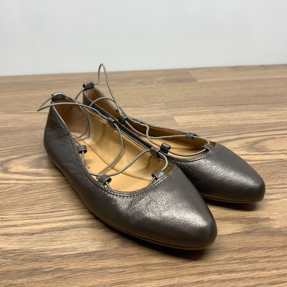 Lucky Brand Women's 6.5M Metallic Aviee Pointed Toe Flat Ballet Straps Shoes EUC